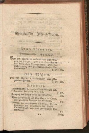 Systematische Inhalts-Anzeige [des 2. Bandes]