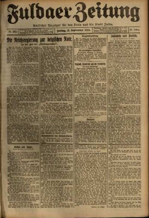 Ausgabe vom Freitag, den 15. September 1922.