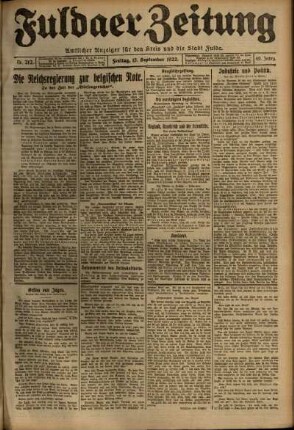 Ausgabe vom Freitag, den 15. September 1922.