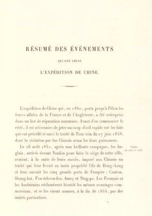 Résumé des événements qui ont amené l'expedition de Chine