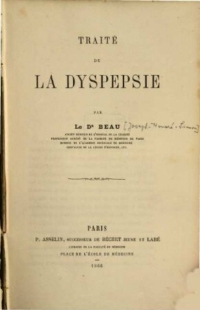 Traité de la Dyspepsie