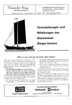 Veranstaltungen und Mitteilungen des Blankeneser Bürger-Vereins