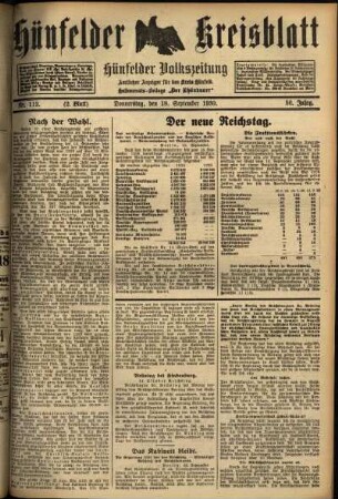 Zweite Ausgabe vom Donnerstag, den 18. September 1930.