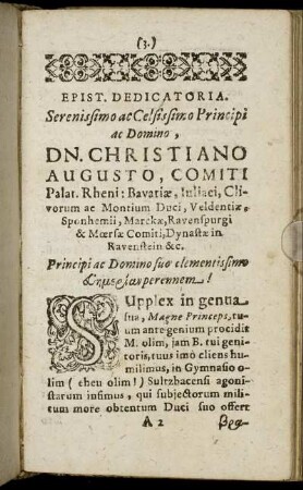 Serenissimo ac Celsissimo Principi ac Domino, Dn. Christiano Augusto, Comiti [...]