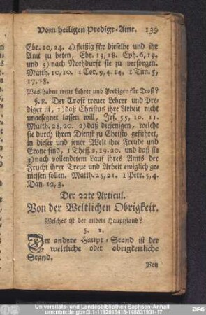 Der 22te Articul. Von der Weltlichen Obrigkeit.