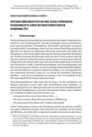 Interaktionsarchitektur und Sozialtopografie. Basiskonzepte einer interaktionistischen Raumanalyse