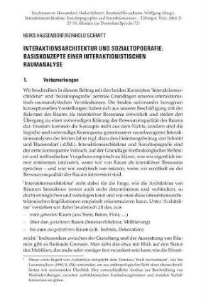Interaktionsarchitektur und Sozialtopografie. Basiskonzepte einer interaktionistischen Raumanalyse