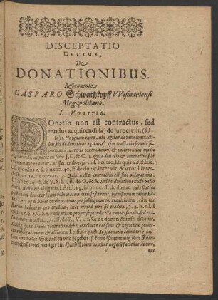 Disceptatio Decima, De Donationibus. Respondente Casparo Schwartzkopff Wismariensi Megapolitano