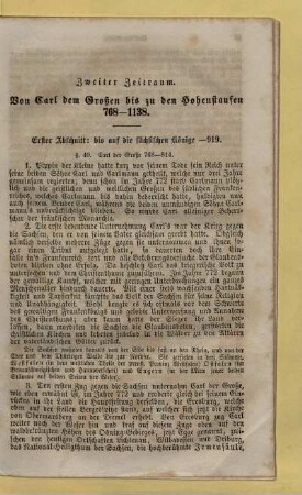 Zweiter Zeitraum. Von Carl dem Großen bis zu den Hohenstaufen 768 - 1138