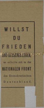 Lebensmittelkarte des Magistrats von Groß-Berlin 1950 mit rückseitiger Werbung für die Nationale Front - Personenkonvolut