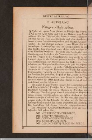 III. Abteilung (Drittes Stockwerk) Kriegswohlfahrtspflege