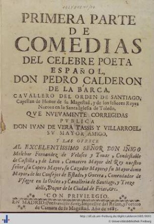 Band 1: Comedias Del Celebre Poeta Español Pedro Calderon De La Barca