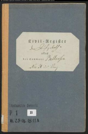 Zivilstandsregister der katholischen Gemeinde Bellersen, Kreis Höxter (A 1811). (Gemeinde: Katholische Gemeinde Bellersen, Kreis Höxter)