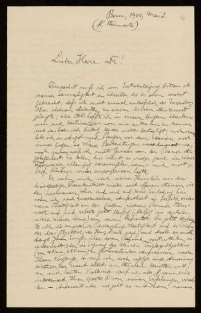 Nr. 14 Brief von Carl Wilhelm Wirtz an Karl Schwarzschild. Bonn, 2.5.1900