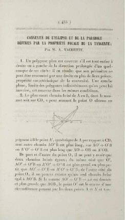Convexité de l'ellipse et de la parabole definies par la propriété focale de la tangente.