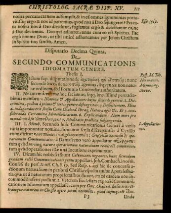 Disputatio Decima Quinta, De Secundo Communicationis Idiomatum Genere.