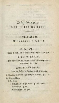 Inhaltsanzeige des ersten Bandes