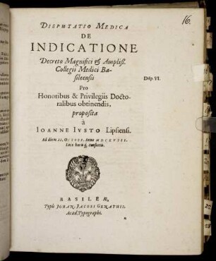 Disputatio Medica De Indicatione [...]
