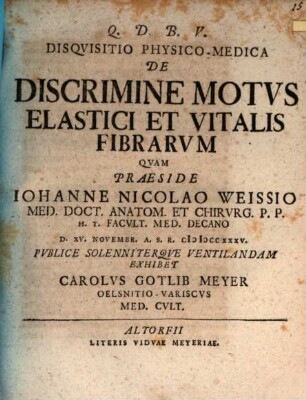 Disquisitio physico-medica de discrimine motus elastici et vitalis fibrarum