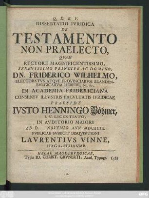 Dissertatio Iuridica De Testamento Non Praelecto