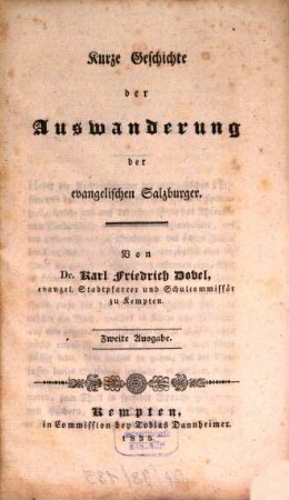 Kurze Geschichte der Auswanderung der evangelischen Salzburger