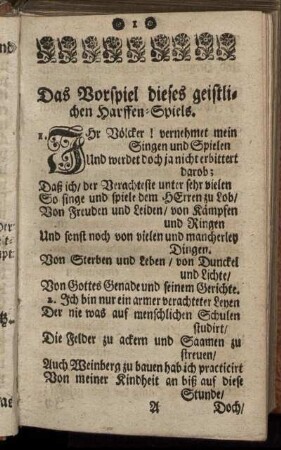 Das Vorspiel dieses geistlichen Harffen-Spiels.