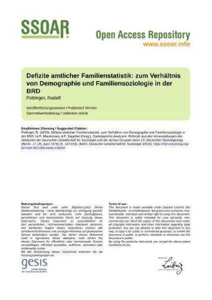 Defizite amtlicher Familienstatistik: zum Verhältnis von Demographie und Familiensoziologie in der BRD