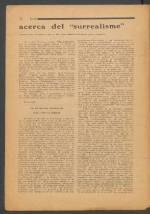 Acerca del "surrealisme" : (Traducción del Inglés, por el Dr. Juan Marín. - Especial para "Letras").