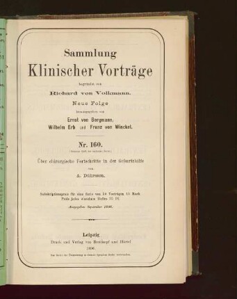 Über chirurgische Fortschritte in der Geburtshilfe