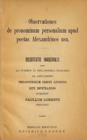 Observationes de pronominum personalium apud poetas Alexandrinos usu