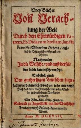 Drey Bücher Von Verachtung der Welt