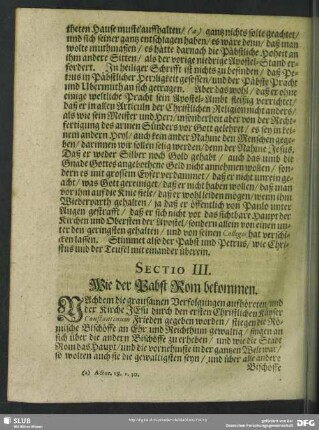 Sectio III. Wie der Pabst Rom bekommen