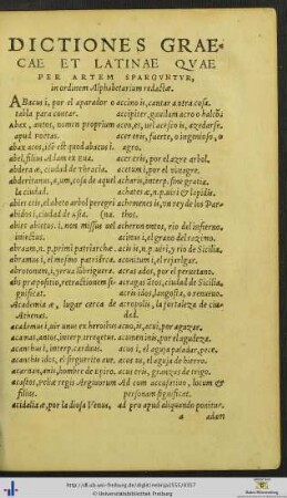 Dictiones Graecae Et Latinae