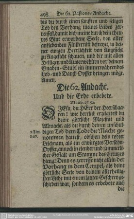 Die 62. Andacht. Und die Erde erbebete. Matth. 27,52