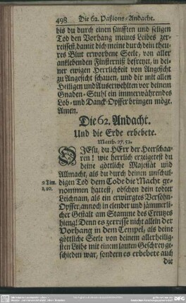 Die 62. Andacht. Und die Erde erbebete. Matth. 27,52
