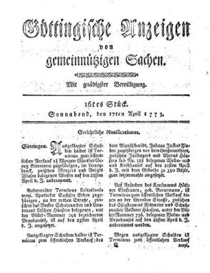 16tes Stück. Sonnabend, den 17ten April 1773.