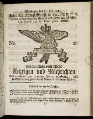 No. 29. Montags, den 21. Julii 1749.