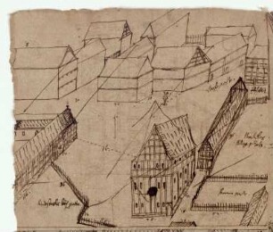 Melsungen, Riedeselsche Vogtei mit Entwurf für ein Wagenhaus, unvollendete Skizze