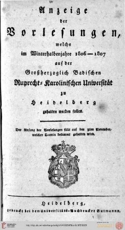 Wintersemester 1806/1807