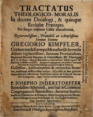Tractatus Theologico-Moralis In decem Decalogi, & quinque Ecclesiae Praecepta