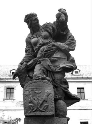 Skulptur, allegorische Darstellung: "Der Geiz" (Kopie). Skulptur aus der Reihe "Die zwölf Laster"
