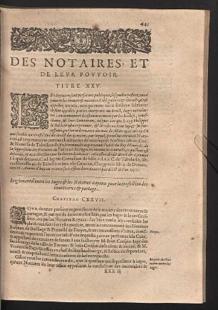 Des notaires et de leur pouvoir. Titre XXV.