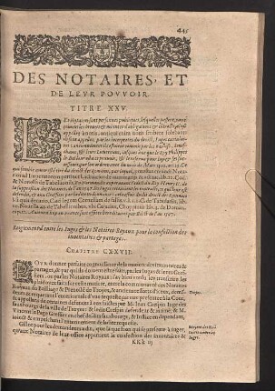Des notaires et de leur pouvoir. Titre XXV.