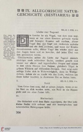 IX. Allegorische Naturgeschichte (Bestiarius)