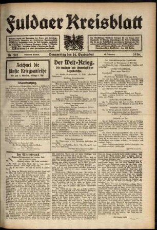 Erste Ausgabe vom Donnerstag, den 14. September 1916.