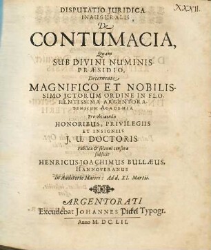 Disputatio Juridica Inauguralis De Contumacia