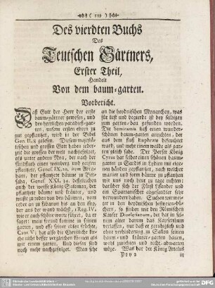 Des vierdten Buchs Des Teutschen Gärtners, Erster Theil, Handelt Von dem baum-garten