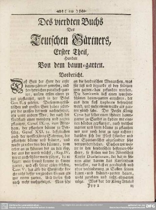 Des vierdten Buchs Des Teutschen Gärtners, Erster Theil, Handelt Von dem baum-garten