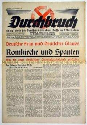Religiöse Wochenzeitung "Durchbruch" u.a. zur Haltung des Vatikan zum Spanischen Bürgerkjrieg
