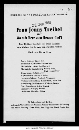 Frau Jenny Treibel oder Wo sich Herz zum Herzen find't